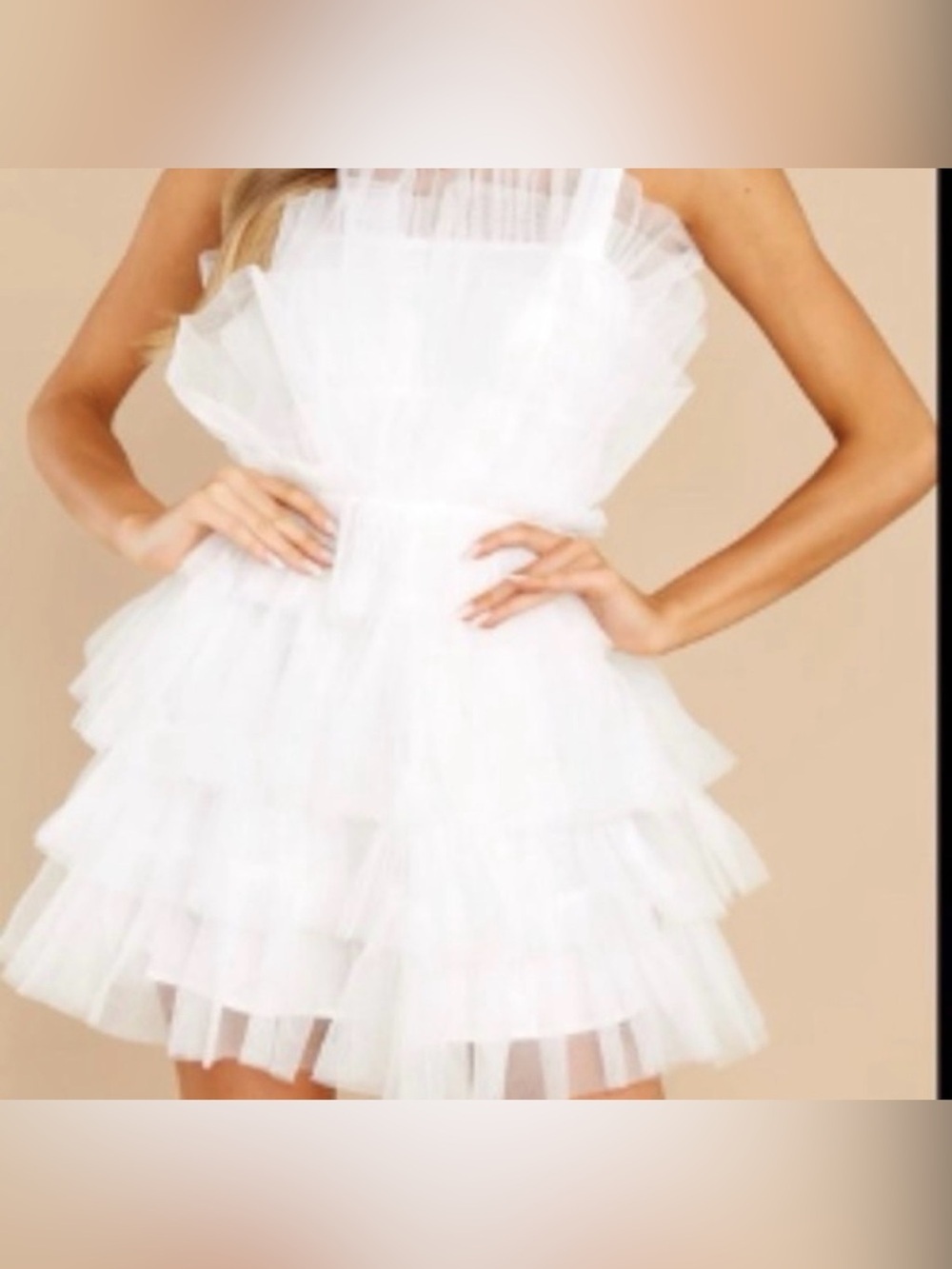 Storia White Tiered Tulle Mini Dress